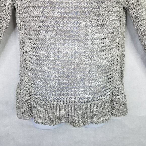 Eileen Fisher Open Knit Sweater Women's M Italian Yarn Pockets Scoop Neck Gray - Picture 8 of 15